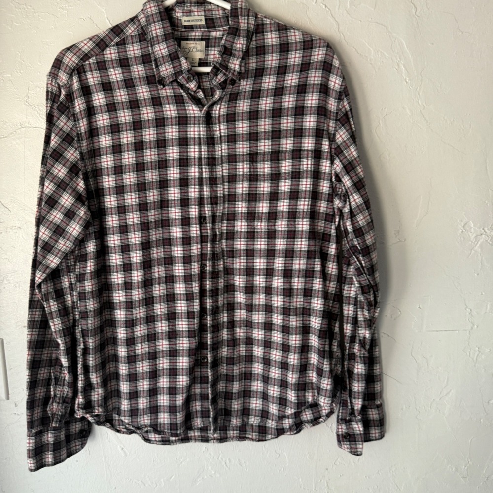 J.Crew Slim Untucked Brushed Twill‎ Flannel Shirt Mens L Plaid Button Down